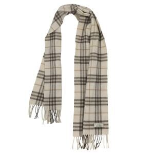Burberry London Nova Check Plaid Fringe Lambswool Scarf Beige 55"x12"